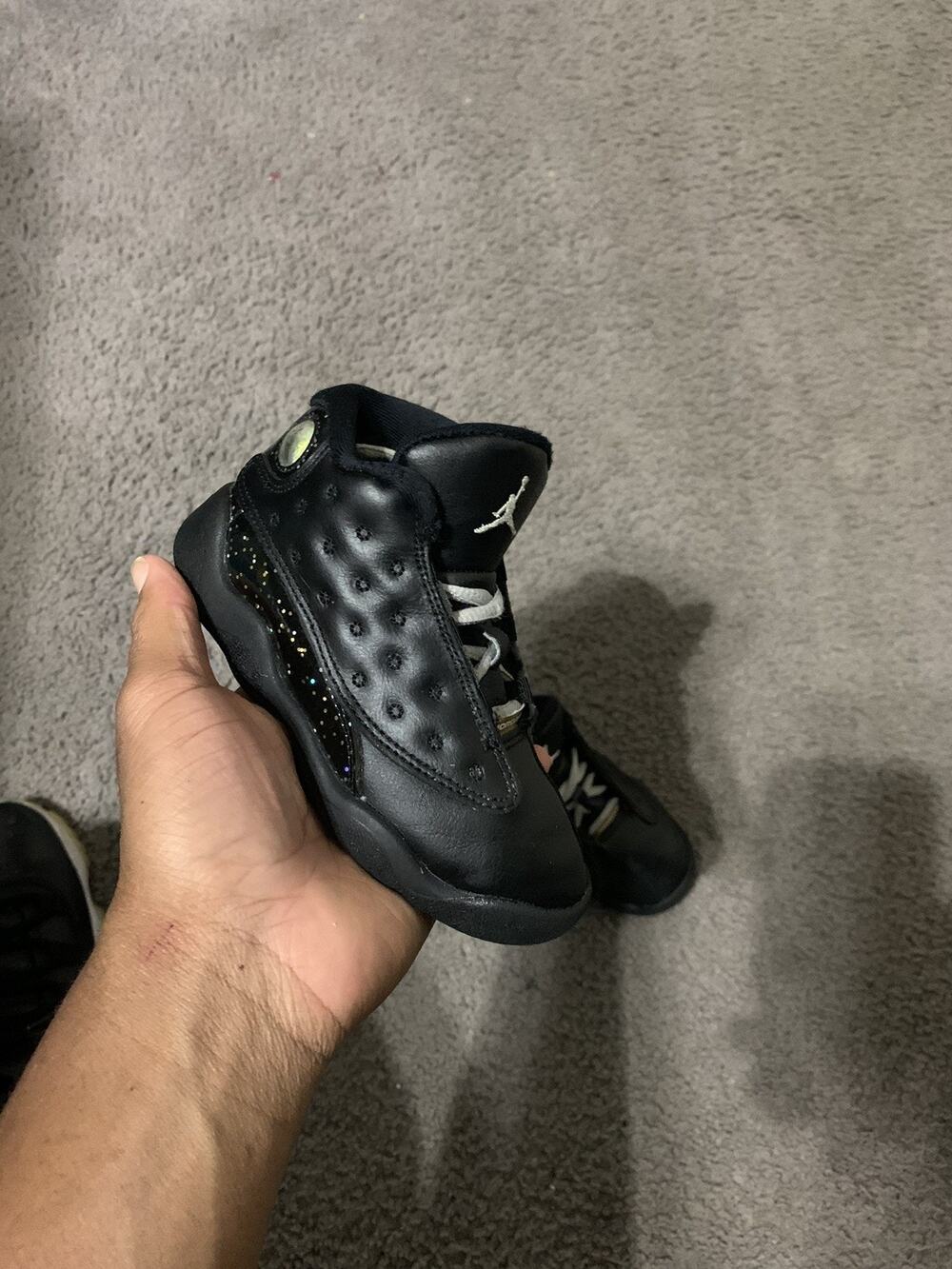 Size 9c- Nike Jordan 13 Retro TD Black Shoes Sneakers Girls Glitter DC9442-007